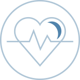 Cardiology icon showing heart with electrocardiogram